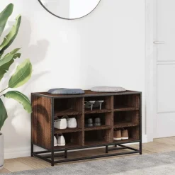 Schoenenbank 84x40x53,5 cm bewerkt hout en metaal bruin eiken><noscript><img width=