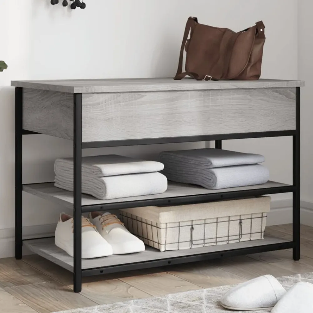 Bankjes*vidaXL Schoenenbankje 70x42,5x50 cm bewerkt hout eiken Grijs sonoma
