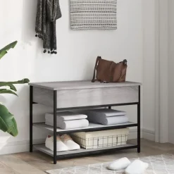 Bankjes*vidaXL Schoenenbankje 70x42,5x50 cm bewerkt hout eiken Grijs sonoma