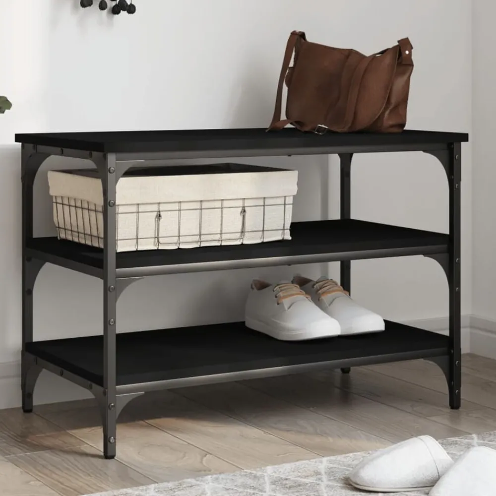 Bankjes*vidaXL Schoenenbankje 70x38,5x49 cm bewerkt hout Zwart