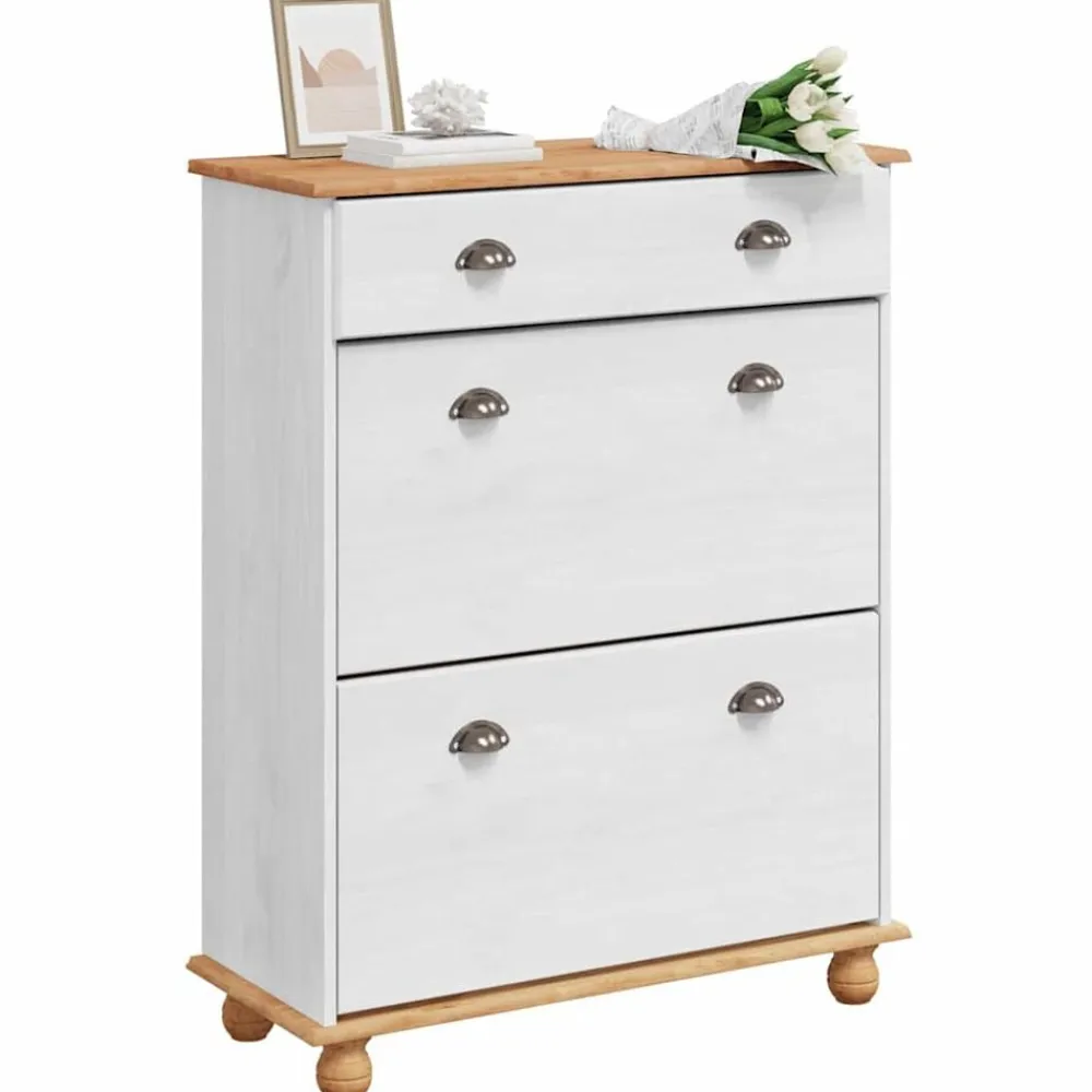 Schoenenkast ASKIM 85 x 35 x 108 cm Massief grenenhout>vidaXL New