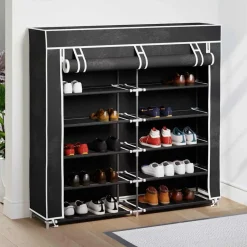 Huishoudelijke Benodigdheden*vidaXL Schoenenkast met hoes 115x28x110 stof Zwart