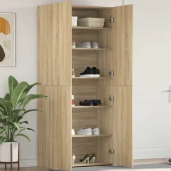 Schoenenkast met plank Bruin 80 x 35.5 x 180 cm Bewerkt hout>vidaXL Online