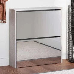 Huishoudelijke Benodigdheden*vidaXL Schoenenkast met spiegel 2-laags 63x17x67 cm Betongrijs