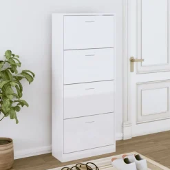 Huishoudelijke Benodigdheden*vidaXL Schoenenkast 63x24x147 cm bewerkt hout Hoogglans wit