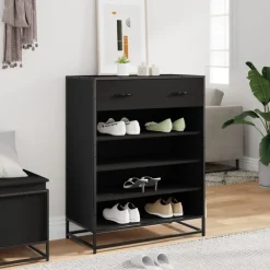 Huishoudelijke Benodigdheden*vidaXL Schoenenkast 75x38x97,5 cm bewerkt hout en metaal Zwart