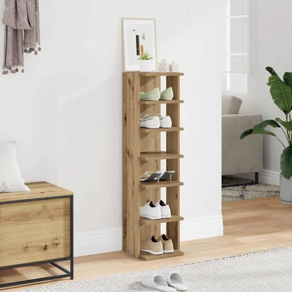 Huishoudelijke Benodigdheden*vidaXL Schoenenkast 28x27x102 cm bewerkt hout artisanaal eikenkleurig