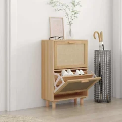 Schoenenkast 52x25x80 cm bewerkt hout & natuurlijk rattan>vidaXL Sale