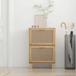 Schoenenkast 52x25x80 cm bewerkt hout & natuurlijk rattan><noscript><img width=