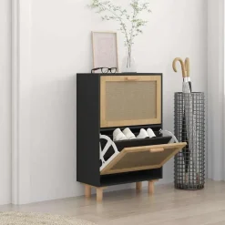 Huishoudelijke Benodigdheden*vidaXL Schoenenkast 52x25x80 cm bewerkt hout en rattan Zwart