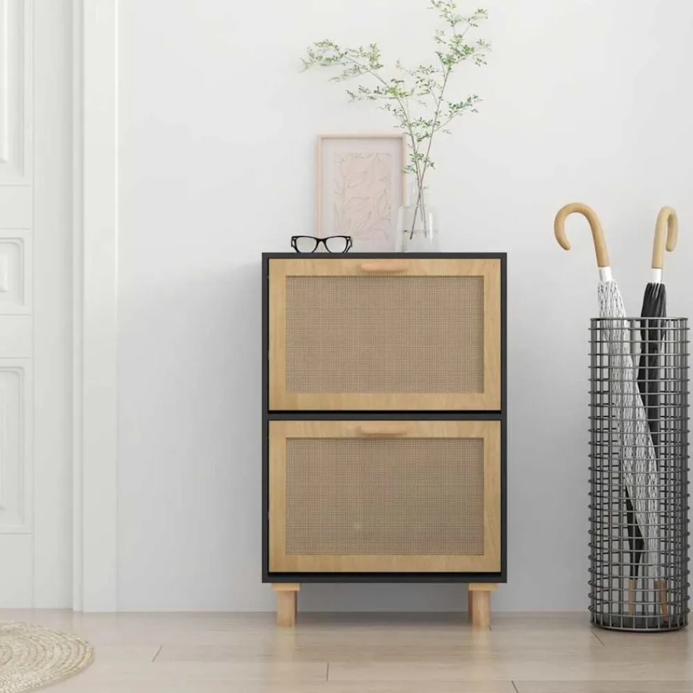 Huishoudelijke Benodigdheden*vidaXL Schoenenkast 52x25x80 cm bewerkt hout en rattan Zwart