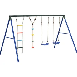 Buitenspeelgoed*vidaXL Schommelset met schommels, ladder en klimtouw met schijven Blauw