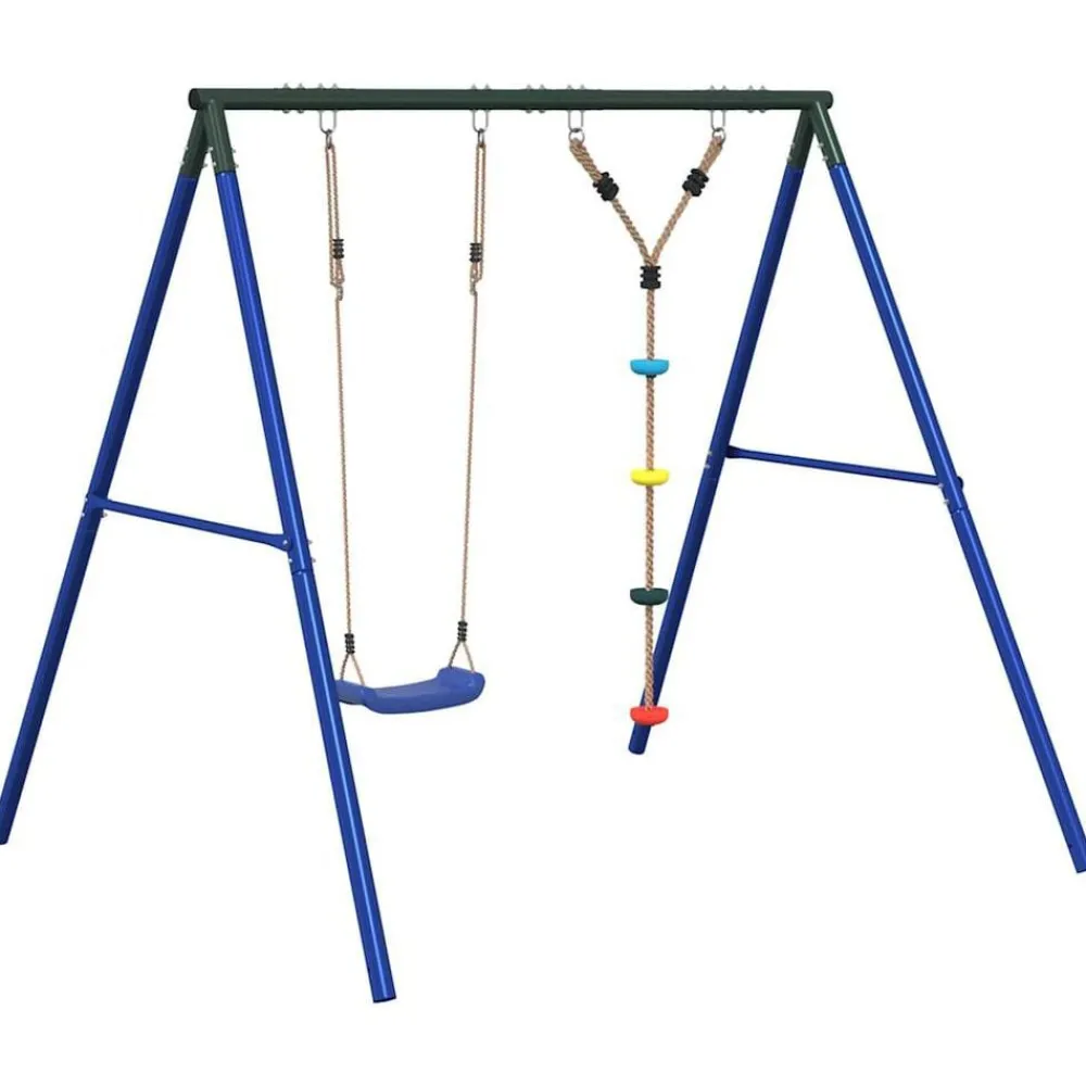 Buitenspeelgoed*vidaXL Schommelset met schommel en klimtouw met schijven Blauw