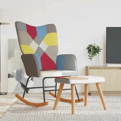 Stoelen*vidaXL Schommelstoel met voetenbank patchwork stof Grijs