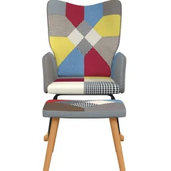 Stoelen*vidaXL Schommelstoel met voetenbank patchwork stof Grijs