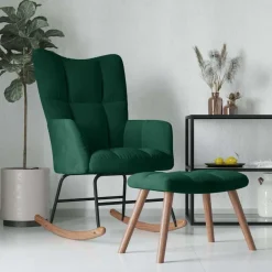 Stoelen*vidaXL Schommelstoel met voetenbank fluweel Donkergroen