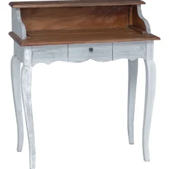 Kantoormeubelen*vidaXL Schrijfbureau Bruin en wit 80 x 40 x 92 cm Massief mahoniehout Naturel
