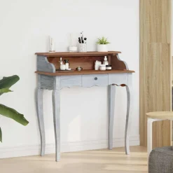 Kantoormeubelen*vidaXL Schrijfbureau Bruin en wit 80 x 40 x 92 cm Massief mahoniehout Naturel