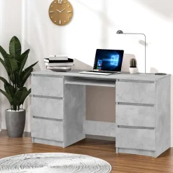 Kantoormeubelen*vidaXL Schrijftafel 140x50x77 cm bewerkt hout Betongrijs
