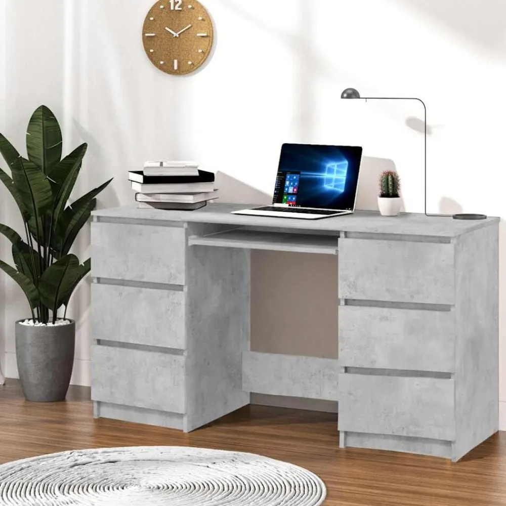Kantoormeubelen*vidaXL Schrijftafel 140x50x77 cm bewerkt hout Betongrijs
