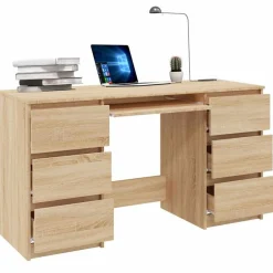 Schrijftafel 140x50x77 cm bewerkt hout kleurig><noscript><img width=