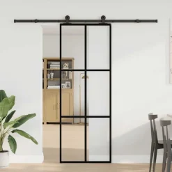 Schuifdeur met beslag 76x205 cm ESG-glas en aluminium>vidaXL Online