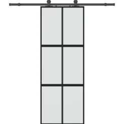 Bouwmaterialen*vidaXL Schuifdeur met beslagset 76x205 cm gehard glas zwart Zwart en mat