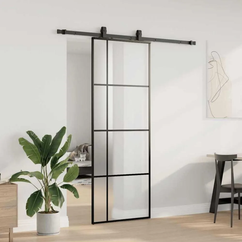 Bouwmaterialen*vidaXL Schuifdeur met beslagset 76x205 cm ESG glas zwart