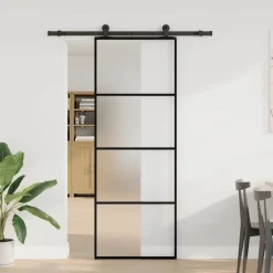 Schuifdeur met beslag 76x205 cm ESG-glas en aluminium>vidaXL Outlet