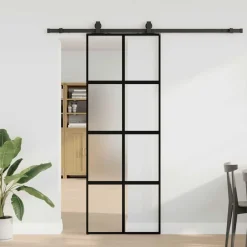 Schuifdeur met beslagset 76x205 cm gehard glas zwart>vidaXL Hot