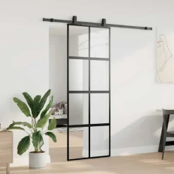 Schuifdeur met beslagset 76x205 cm gehard glas zwart><noscript><img width=