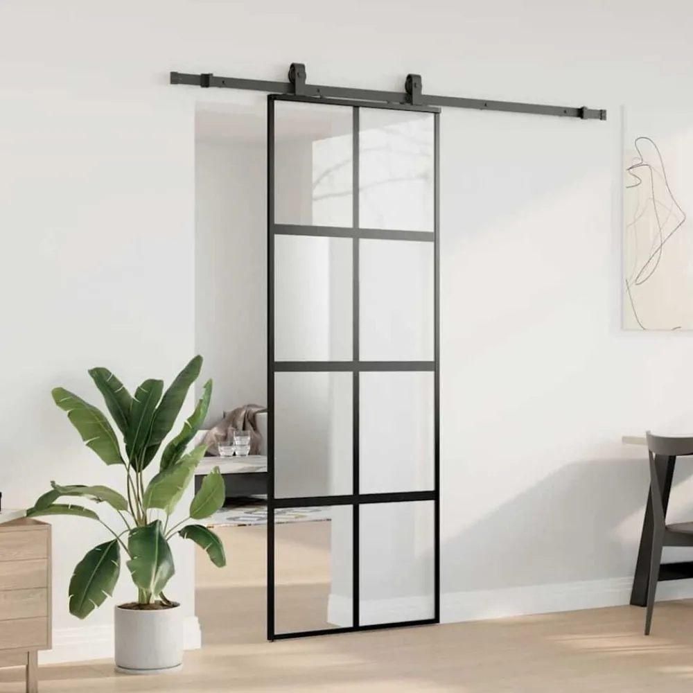 Schuifdeur met beslagset 76x205 cm gehard glas zwart>vidaXL Hot