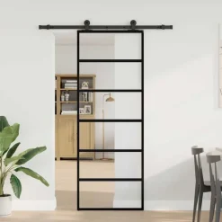 Bouwmaterialen*vidaXL Schuifdeur met beslag 76x205 cm ESG-glas en aluminium