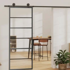 Schuifdeur met beslag 76x205 cm aluminium en ESG-glas>vidaXL