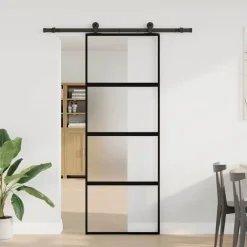 Schuifdeur met beslag 76x205 cm gehard glas en aluminium>vidaXL Hot
