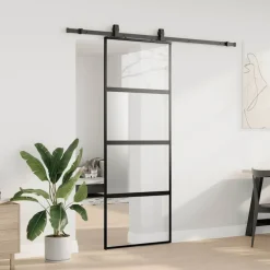 Bouwmaterialen*vidaXL Schuifdeur met beslagset 76x205 cm gehard glas zwart Zwart en mat