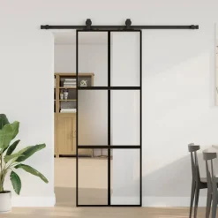 Schuifdeur met beslagset 76x205 cm gehard glas zwart>vidaXL Clearance
