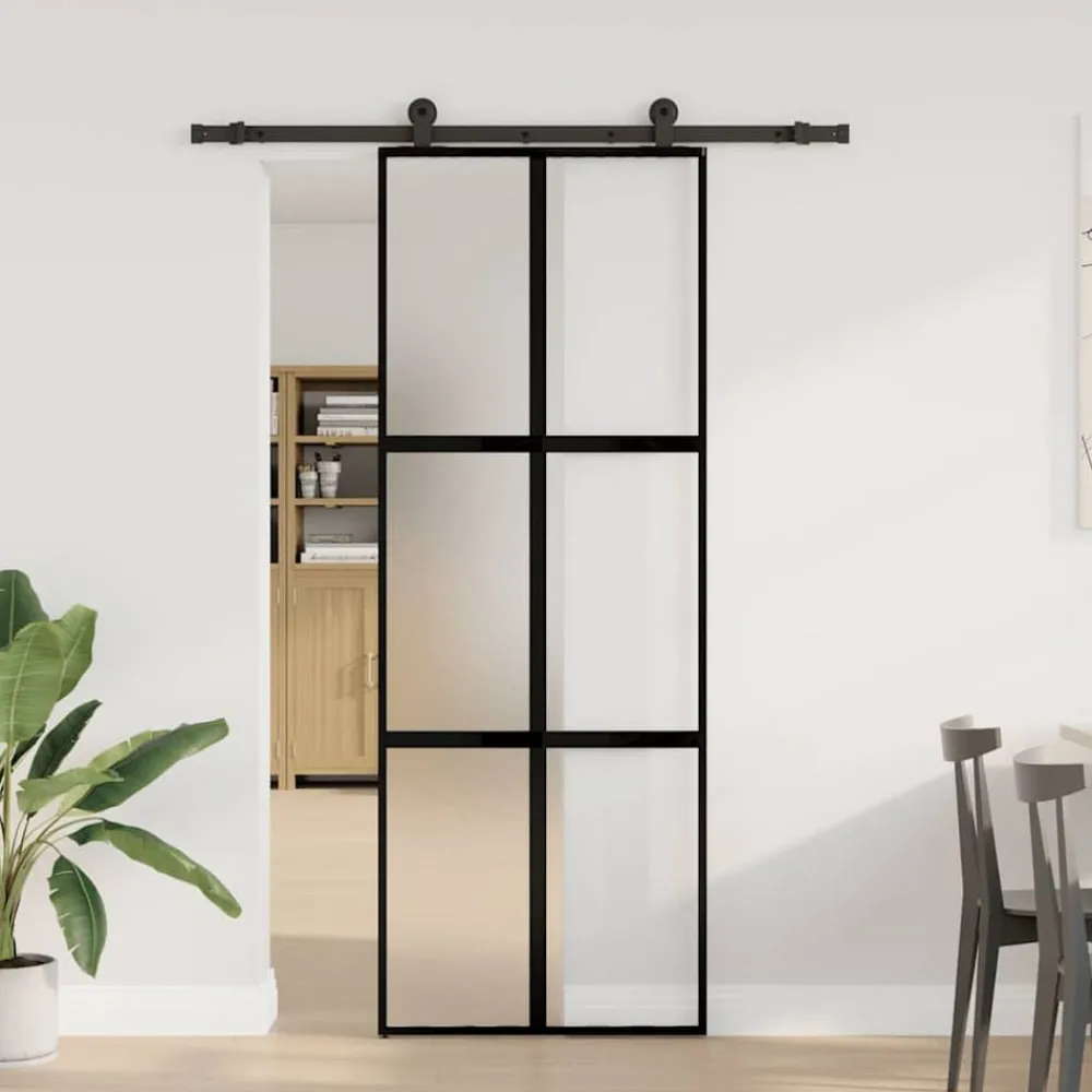 Schuifdeur met beslag 76x205 cm gehard glas en aluminium>vidaXL Best
