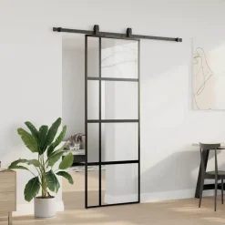 Bouwmaterialen*vidaXL Schuifdeur met beslagset 76x205 cm gehard glas zwart
