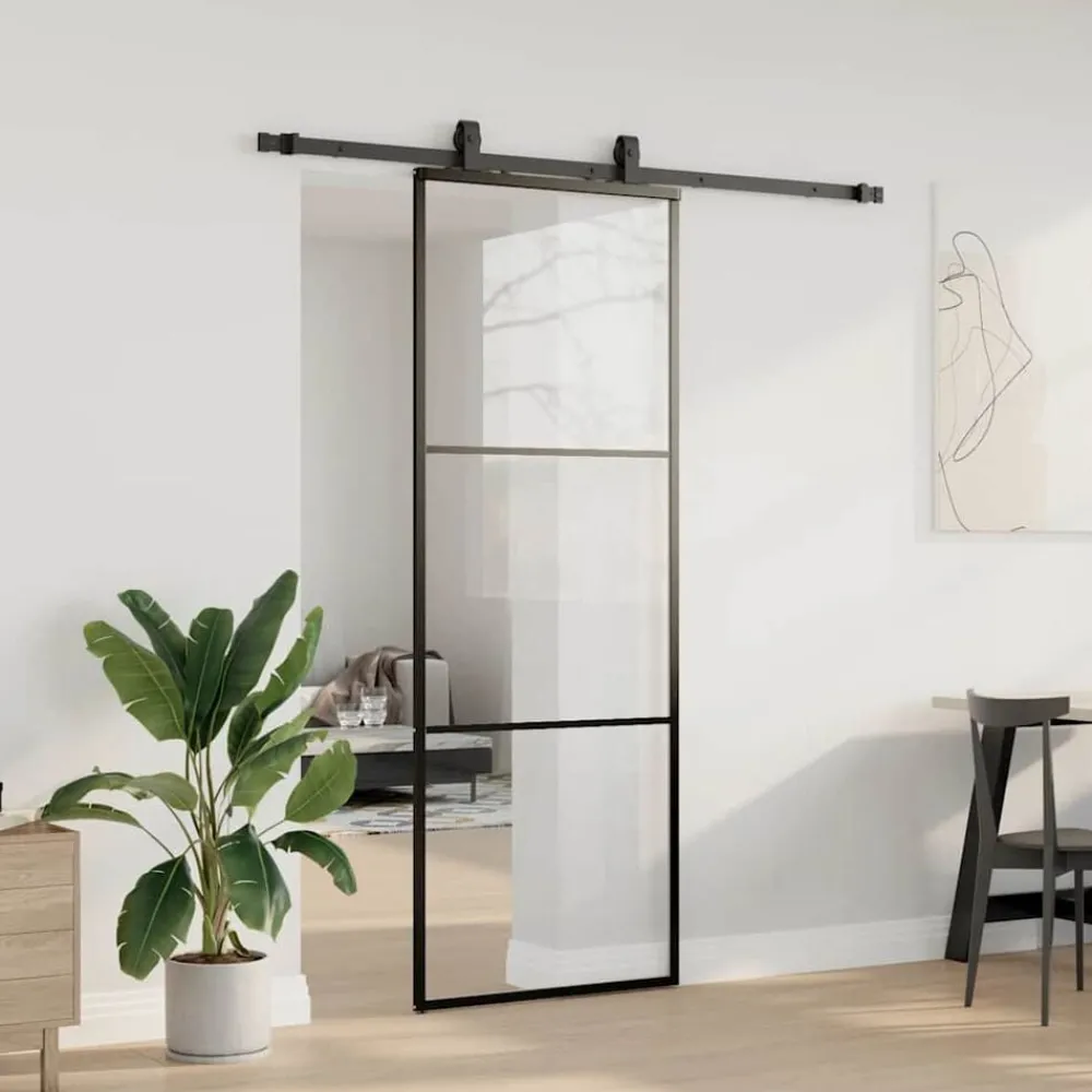 Schuifdeur met beslagset 76x205 cm ESG glas zwart>vidaXL Online