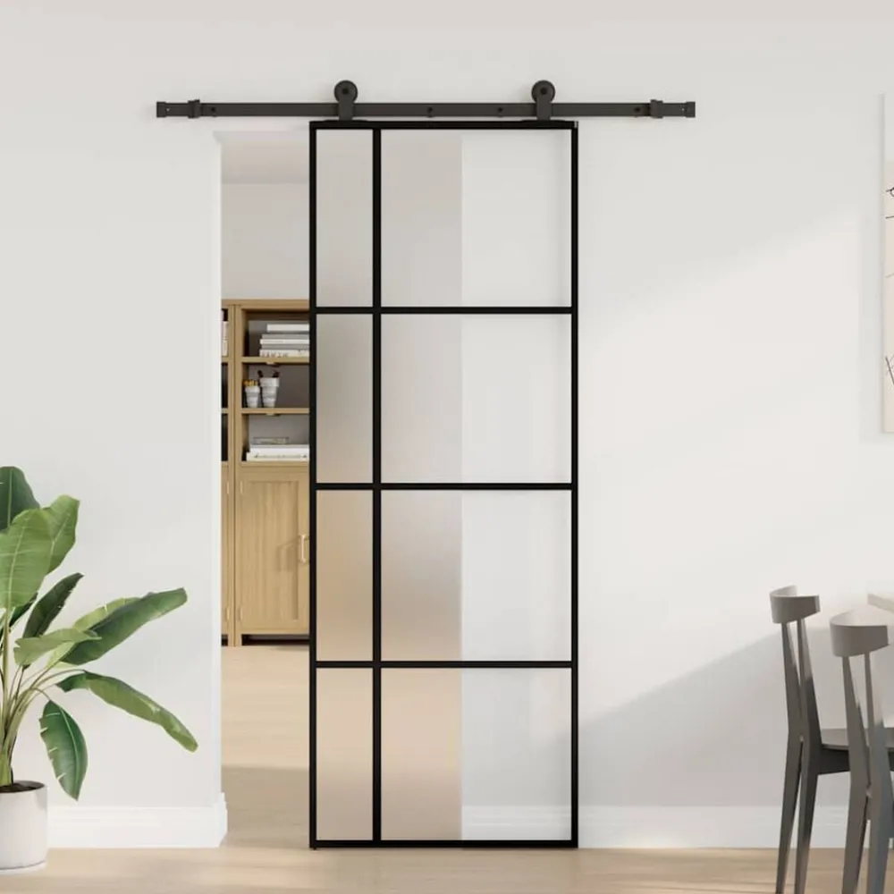 Schuifdeur met beslag 76x205 cm ESG-glas en aluminium>vidaXL Best
