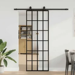 Bouwmaterialen*vidaXL Schuifdeur met beslagset 76x205 cm ESG glas zwart