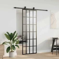 Bouwmaterialen*vidaXL Schuifdeur met beslagset 76x205 cm ESG glas zwart