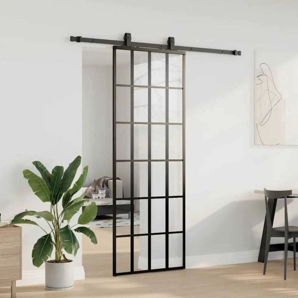 Bouwmaterialen*vidaXL Schuifdeur met beslagset 76x205 cm ESG glas zwart