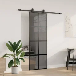 Schuifdeur met beslagset 76x205 cm gehard glas zwart><noscript><img width=