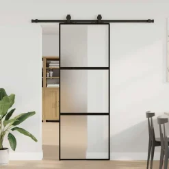 Schuifdeur met beslagset 76x205 cm gehard glas zwart>vidaXL Online