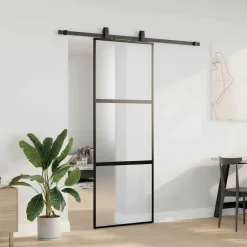 Schuifdeur met beslagset 76x205 cm gehard glas zwart><noscript><img width=