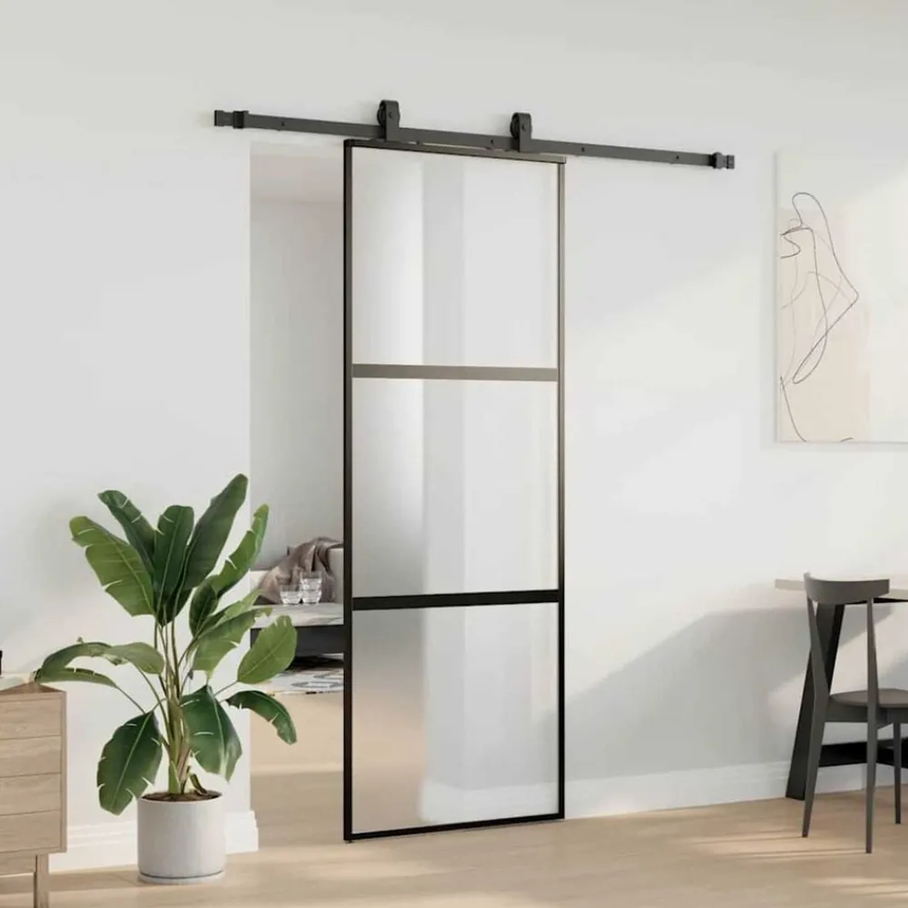 Schuifdeur met beslagset 76x205 cm gehard glas zwart>vidaXL Online