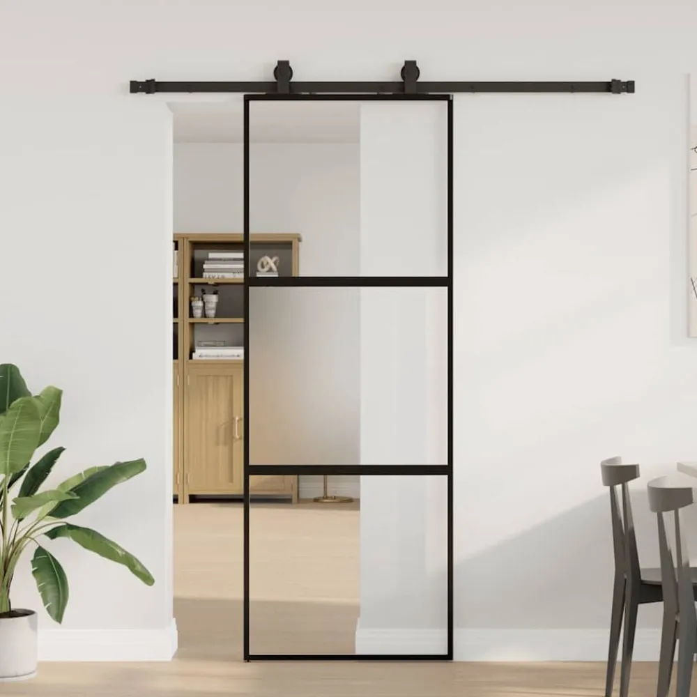 Schuifdeur met beslagset 76x205 cm gehard glas zwart>vidaXL Hot