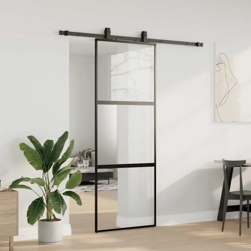 Schuifdeur met beslagset 76x205 cm gehard glas zwart>vidaXL Hot